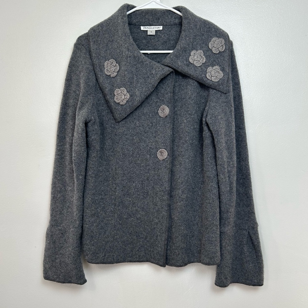 Pendleton Lambs Wool Waist Coat In Gray Size Small Floral Embroidered Academia